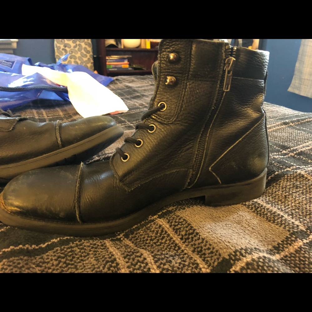 Black motorcycle boots.
